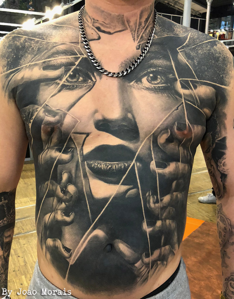 front piece, tattoo, large piece, tatouage, mondial du tatouage 2018, paris, réalisme