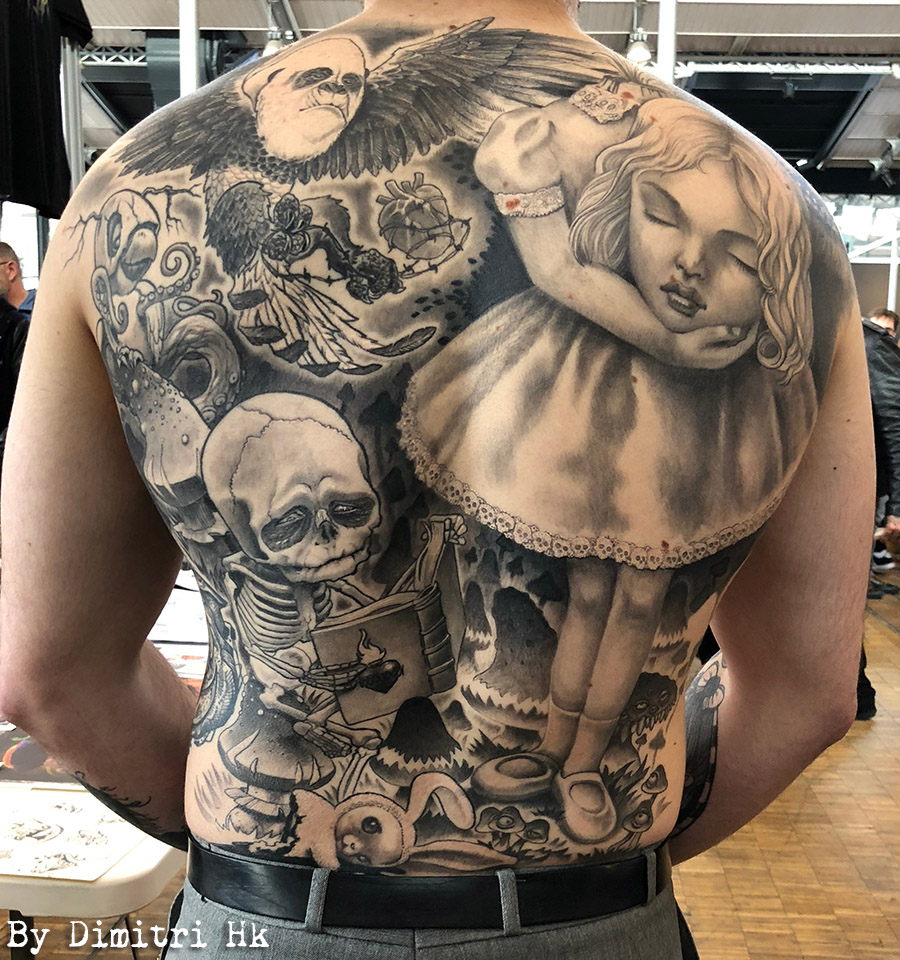 back piece black and gray, Dimitri HK tatouage, mondial du tatouage 2018
