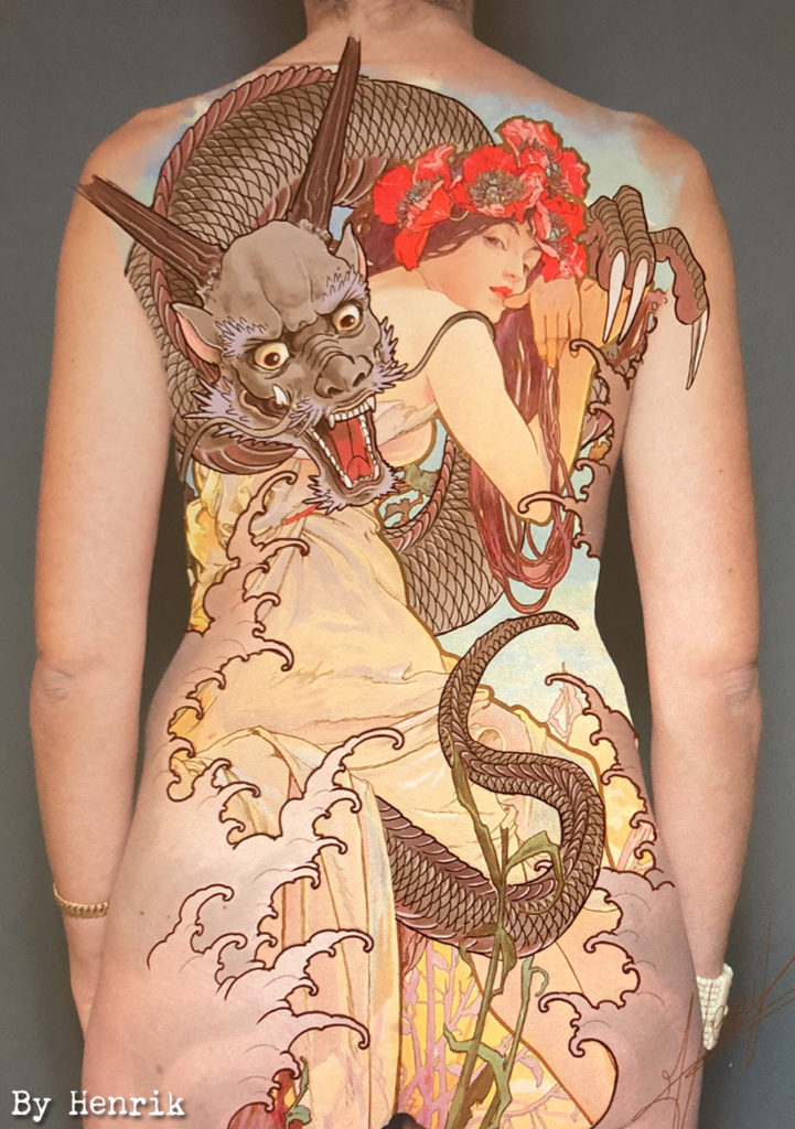 Pascal Bagot, peinture, alphonse mucha, hommage, tatouage, samoth, color, tattoos, ink ,atc tatouage, henrik grysbjerg