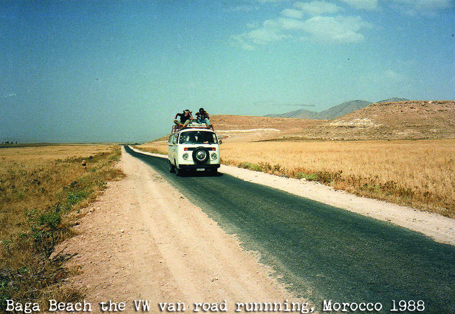 bags beach, van , camper van, road, berber tattooing, morocco, 1988, film peu, loretta leu