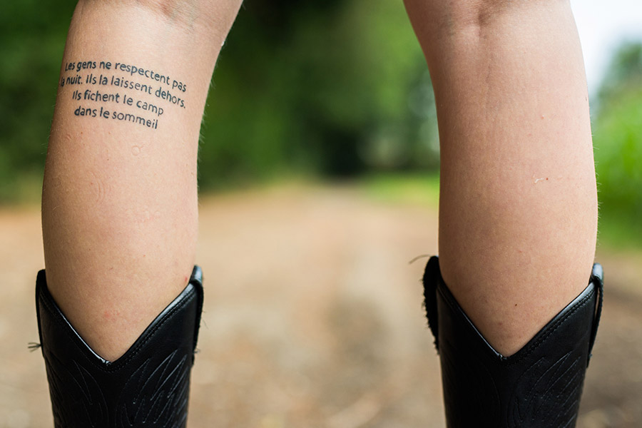 script, script tattoos, legs, eloise bouton, tattooing, feminist