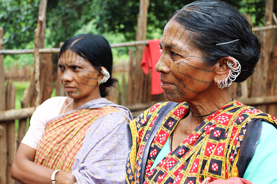 vaches, inde, tatouage, tradition du tatouage, femmes Kondh, femme, tattoo, indian ink, encre, lignes, femme indienne, portrait, tatouage, groupe de femmes