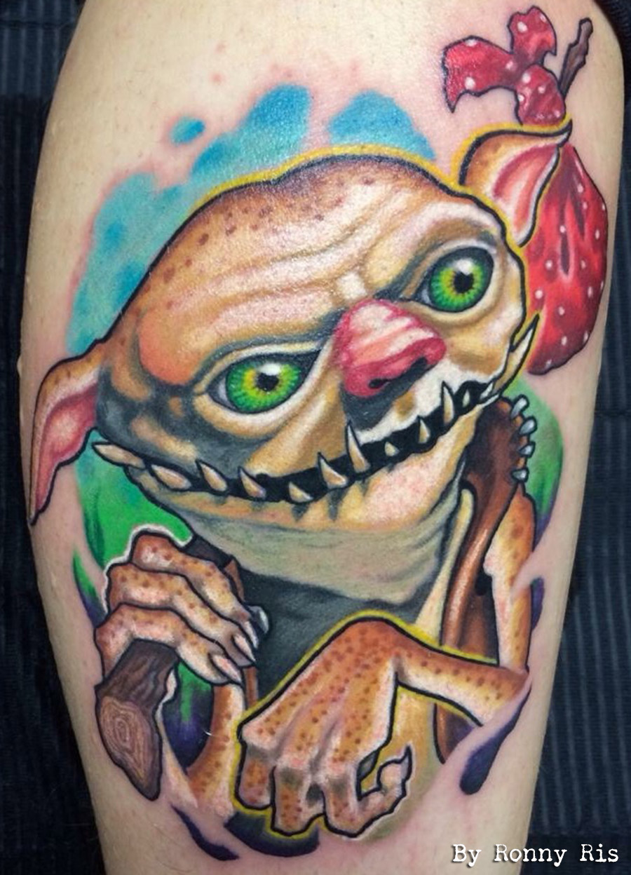 elfe, new school, color tattoos, tatouage