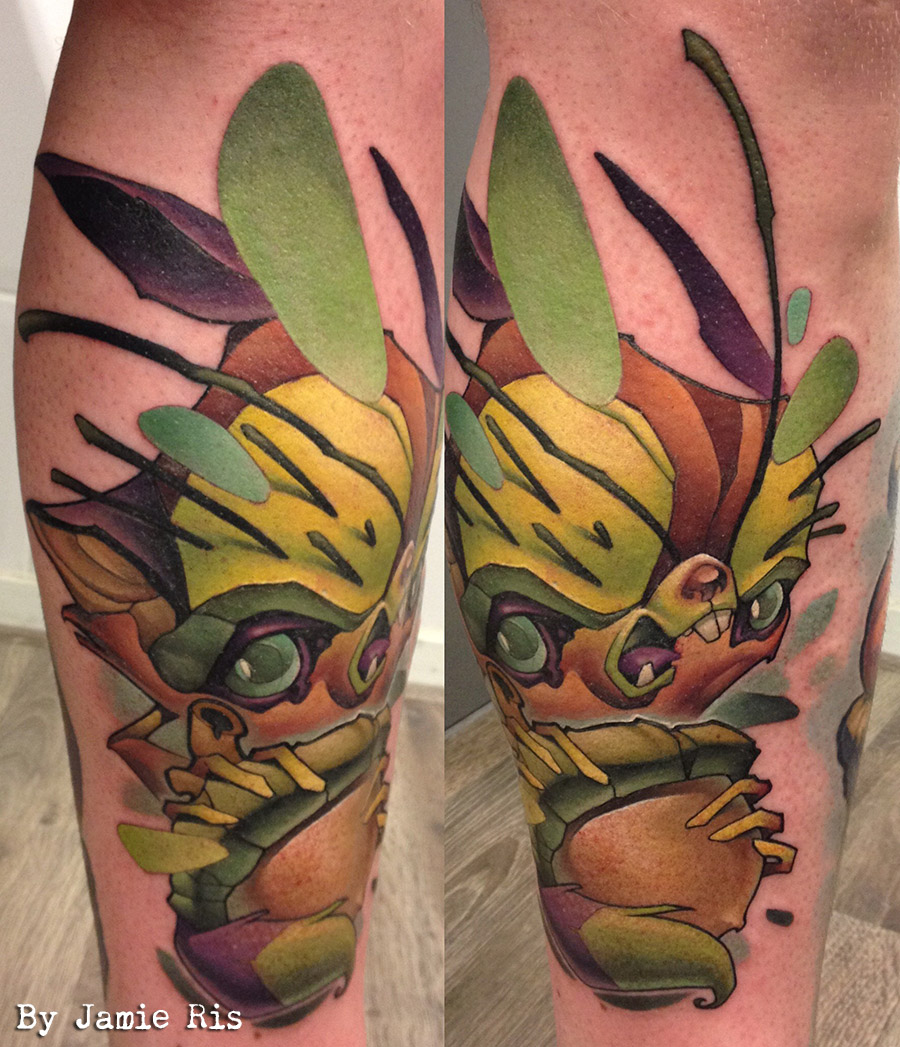 jamie ris, tatouage, new school, leg tattoo