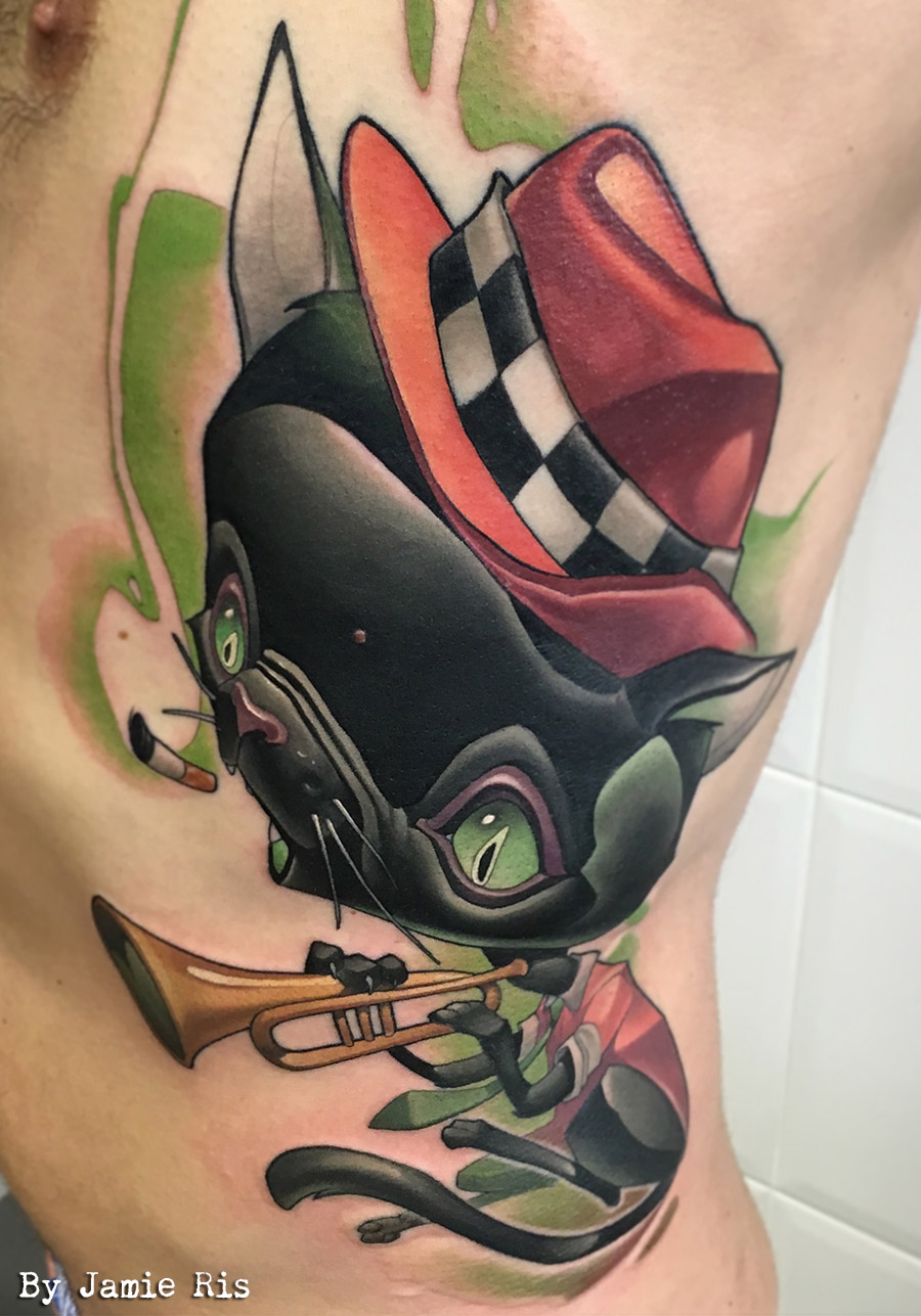 cat, cat tattoos, new school, tattoo, jamie ris