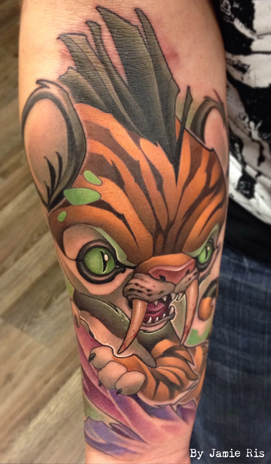 jamie ris, dogstar tattoos, new school, arm tattoo, color tattoos