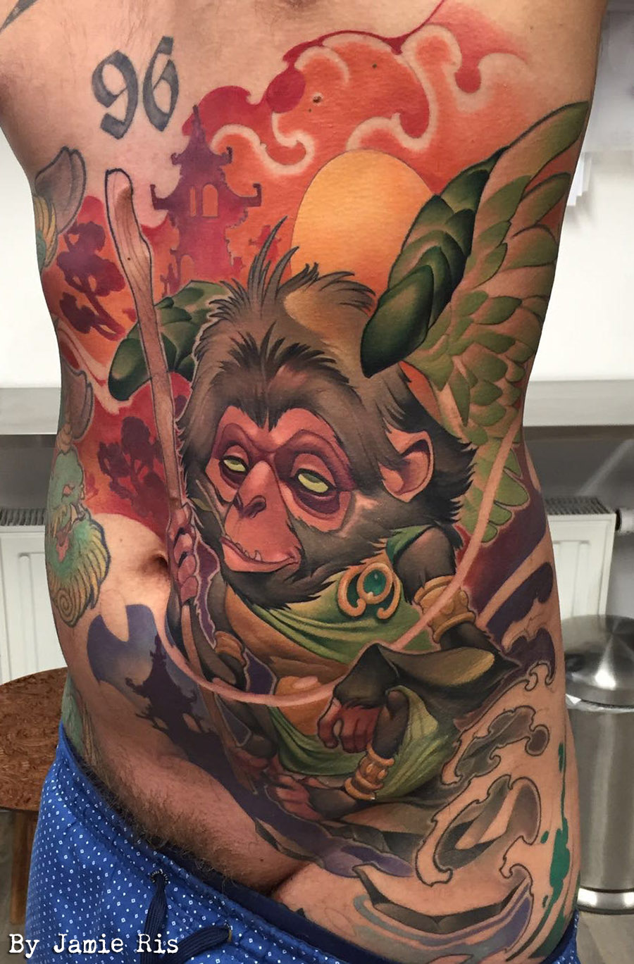 jamie ris, dogstar tattoos, new school, rib tattoo, color tattoos , monkey tattoo