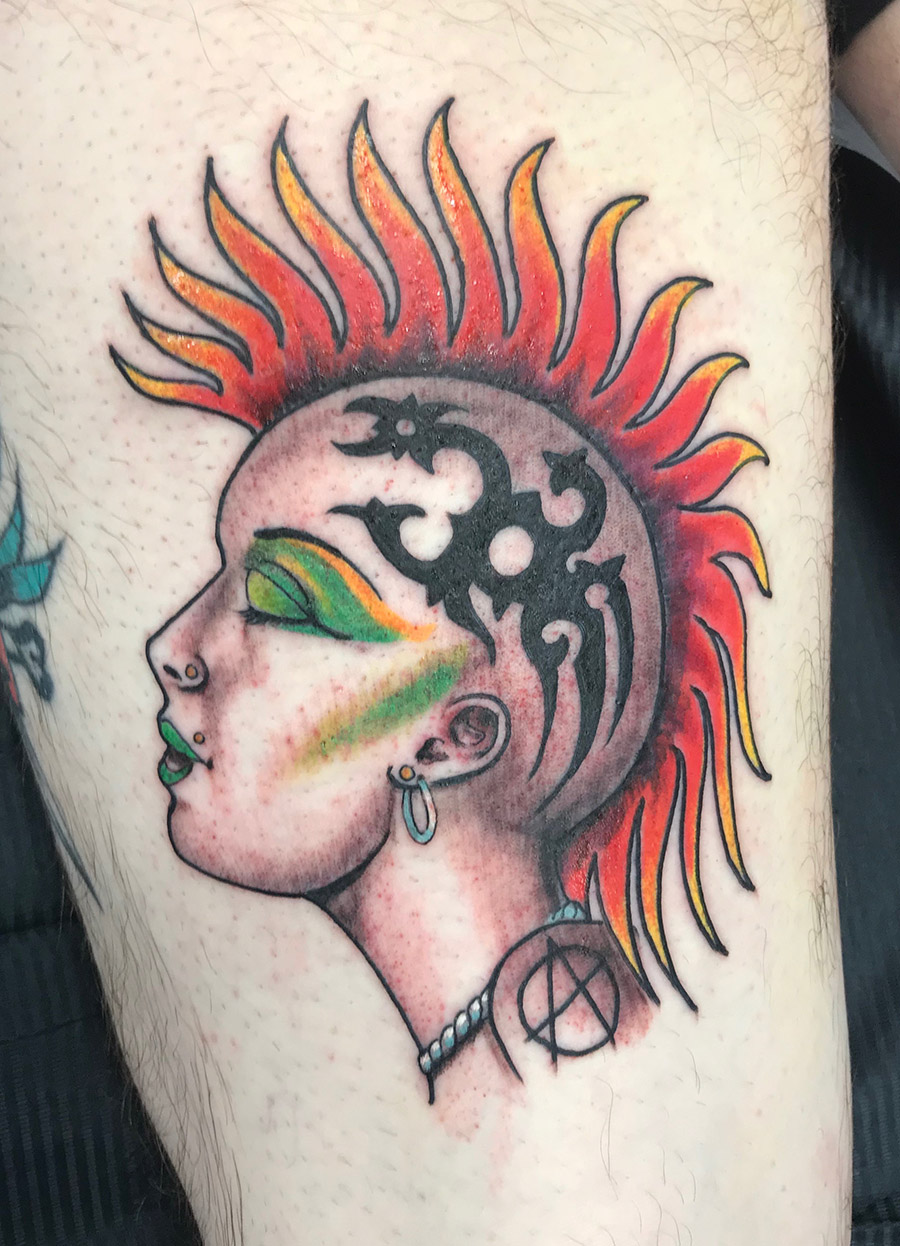 punkette, tribal, tatouage, tatouage c couleur, old school,