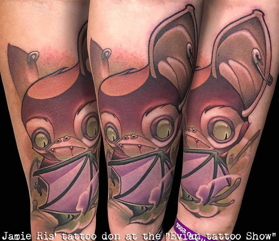 jamie ris, dogstar tattoos, new school, leg tattoo, color tattoos , tattooing, tattooer