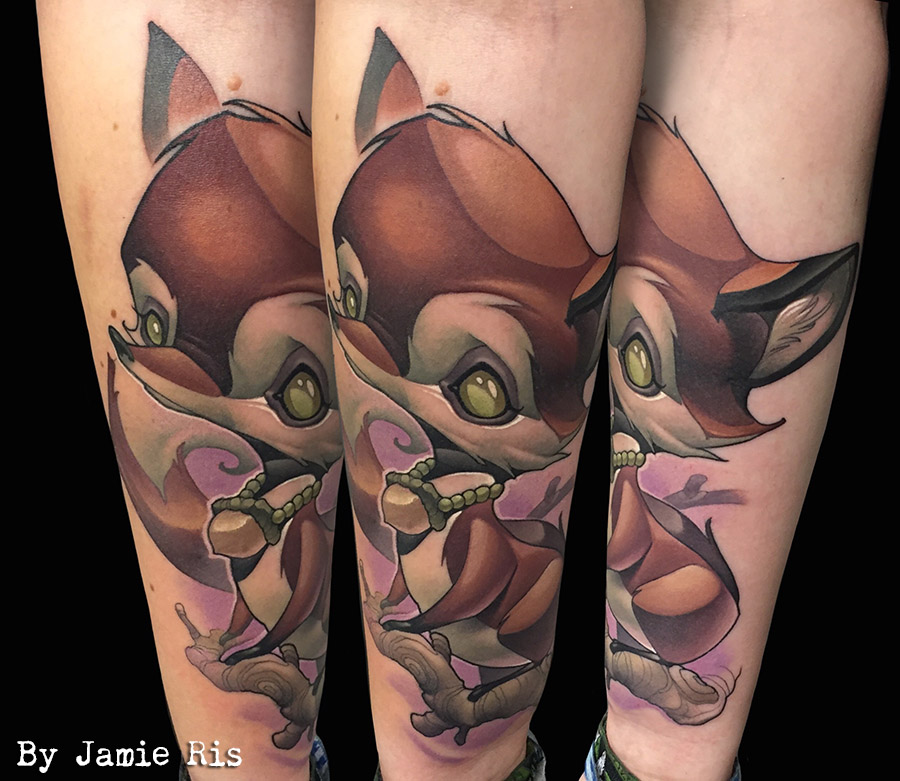 jamie ris, dogstar tattoos, new school, leg tattoo, color tattoos , tattooing, tattooer